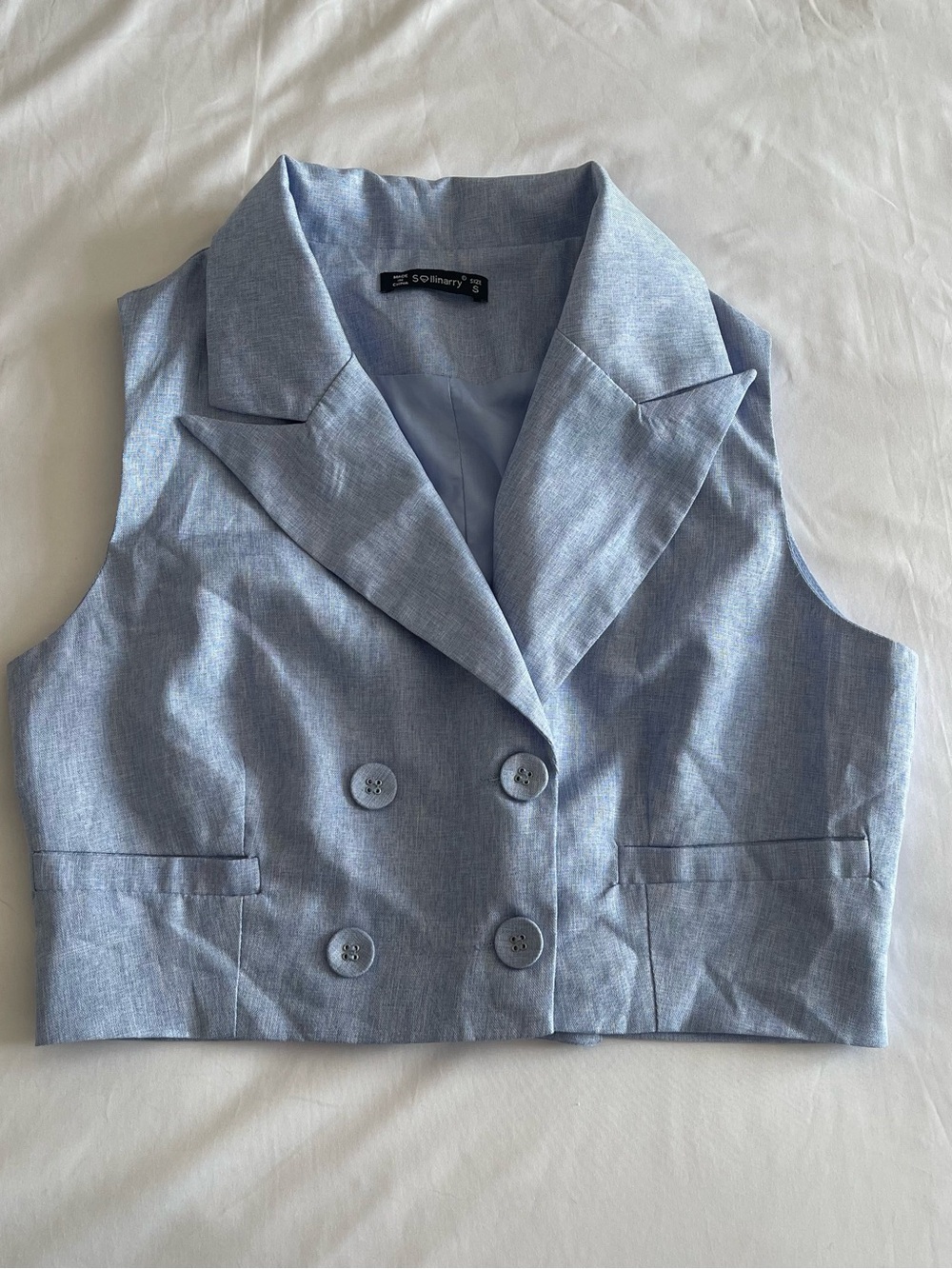 Sollinarry Light Blue Cropped Double-Breasted Vest